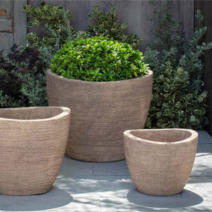 Belize Planter - Brown Terra Cotta - S/3 on concrete filled with plants