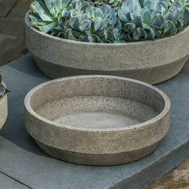 Beveled Terrace Bowl Planter, Small on concrete in the backyard