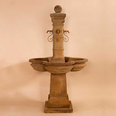 Bourdoux Fountain against brown background.