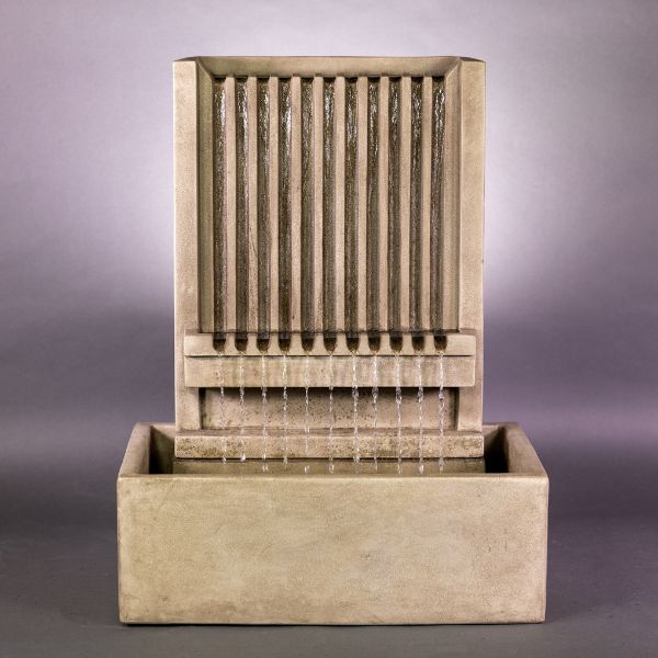 Brentwood Channel Wall Fountain, Short against gray background.