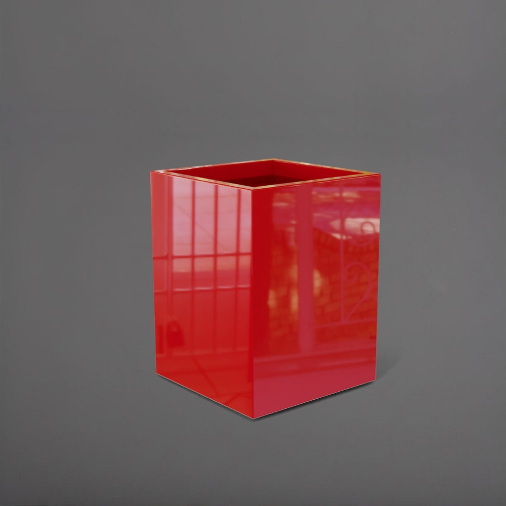 Brisane Tall Corner Fiberglass Planter in gloss red against gray background.