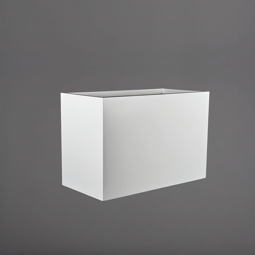 Brisbane Wide Rectangle Fiberglass Planter in gloss bright white against gray background.
