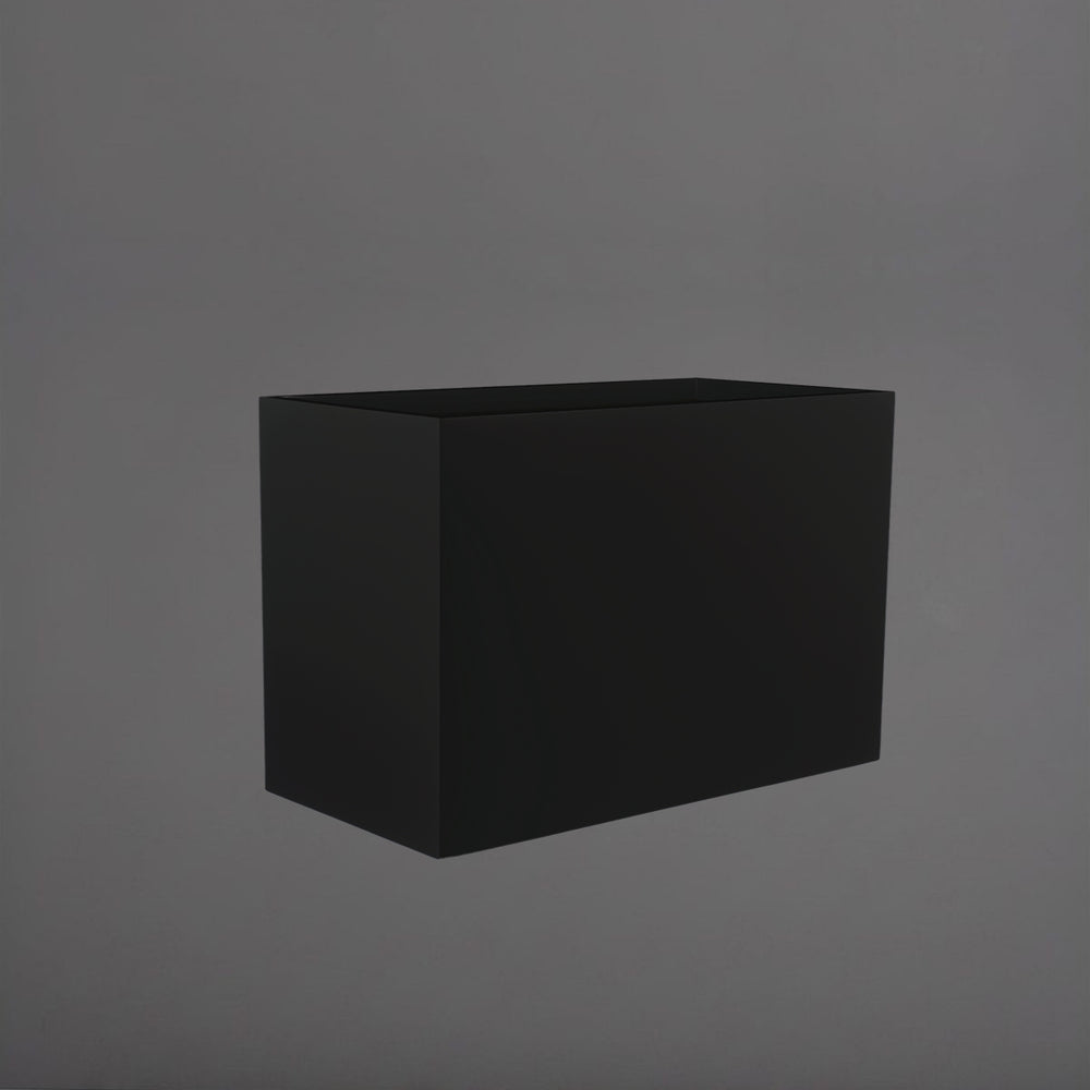Brisbane Wide Rectangle Fiberglass Planter in matte black against gray background.