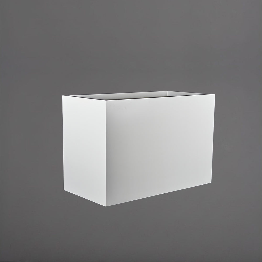Brisbane Wide Rectangle Fiberglass Planter in matte bright white against gray background.