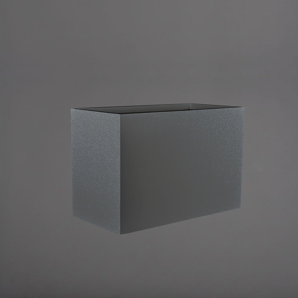 Brisbane Wide Rectangle Fiberglass Planter in matte gunmetal against gray background.