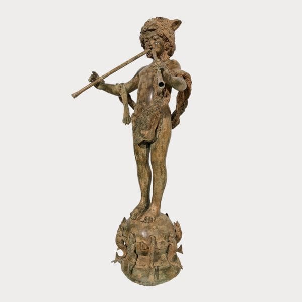 Bronze Boy with Pipes on Fish Base Fountain Metropolitan Galleries