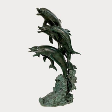 Bronze Five Dolphins Fountain Sculpture against gray background