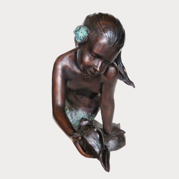 Bronze Girl Mermaid holding Shell Fountain Sculpture Metropolitan Galleries