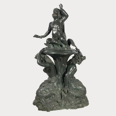Bronze Mermaid Merboy Fountain Sculpture against gray background
