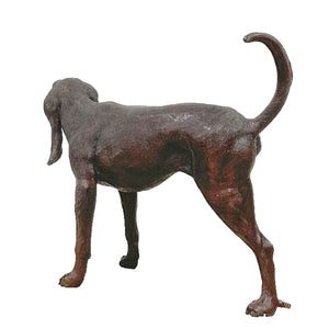 Bronze Peeing Dog Fountain Sculpture against white background backview