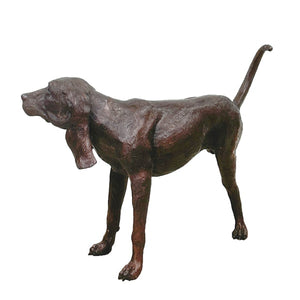 Bronze Peeing Dog Fountain Sculpture against white background