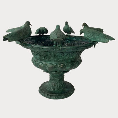 Bronze Seven Birds on Vase Fountain against gray background