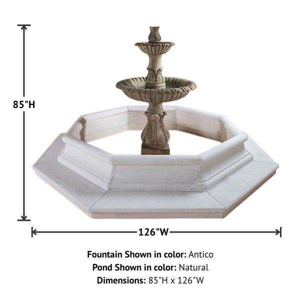 Calanthia Two Tier Fountain with Lotus Finial for Pond with product details.