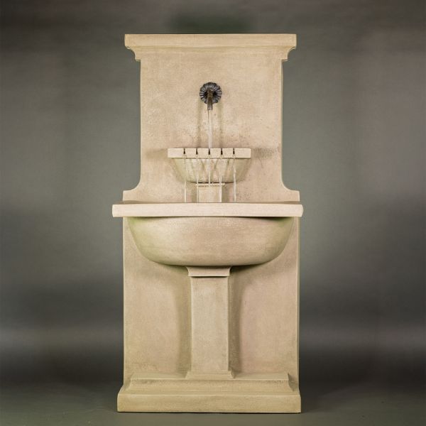 Calistoga Wall Fountain against gray background.