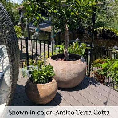 Campania International Paseo Bowl Planters near sunbed.