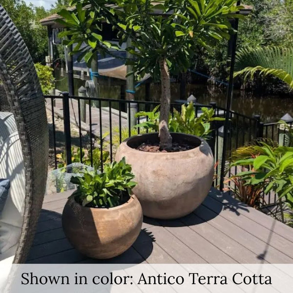 Campania International Paseo Bowl Planters near sunbed.