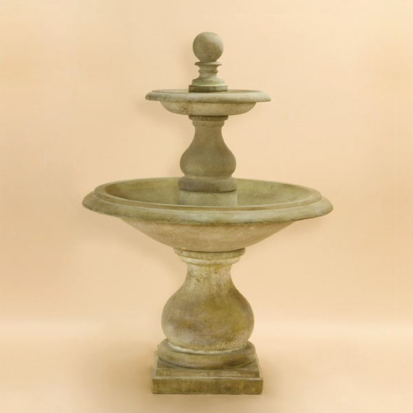 Carrara Two Tier Fountain against brown background.