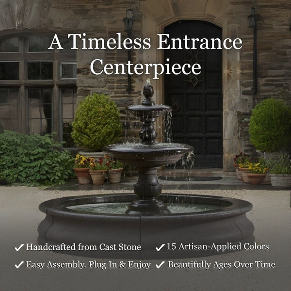 Caterina Fountain in Basin a timeless entrance centerpiece.