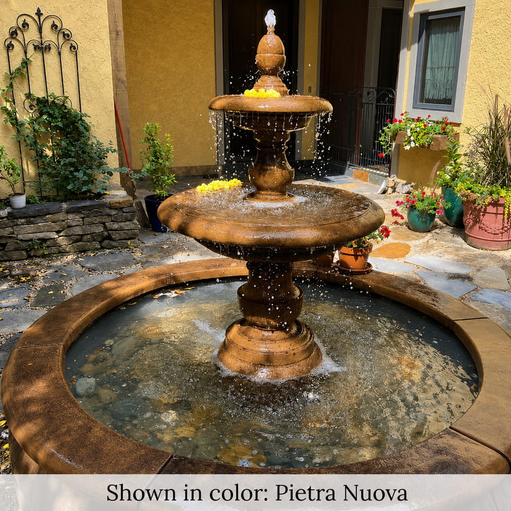 Caterina Fountain in Basin in Pietra Nuovo in action.