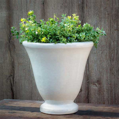 Caterine Urn - Antique White - S/1 on table filled with plants