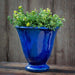 Caterine Urn Planter - Riviera Blue - S/1 on table filled with plants