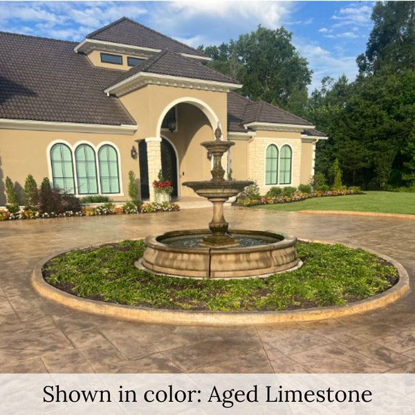 Charleston Fountain in basin centerpiece frontage of the house.