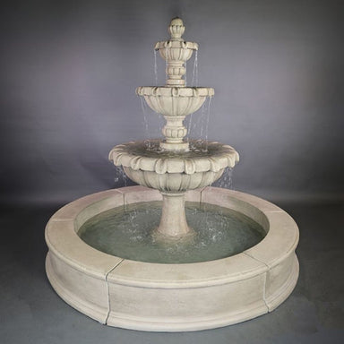 Chateau Three Tier Easy Pond Fountain against gray background.