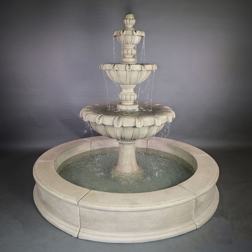 Chateau Three Tier Easy Pond Fountain against gray background.