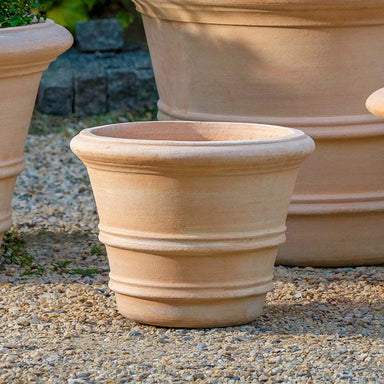 Classic Double Rolled Rim 11.5 Inch Planter - Terra Cotta - S/3 on gravel in the backyard