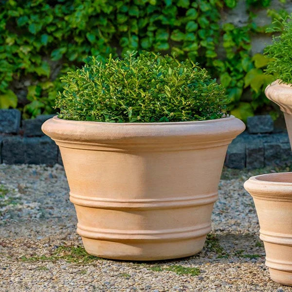 Classic Double Rolled Rim 18.25 Inch Planter - Terra Cotta - S/2 on gravel filled with plants