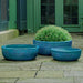 Coin Bowl - Aqua - S/3 on concrete filled with plants