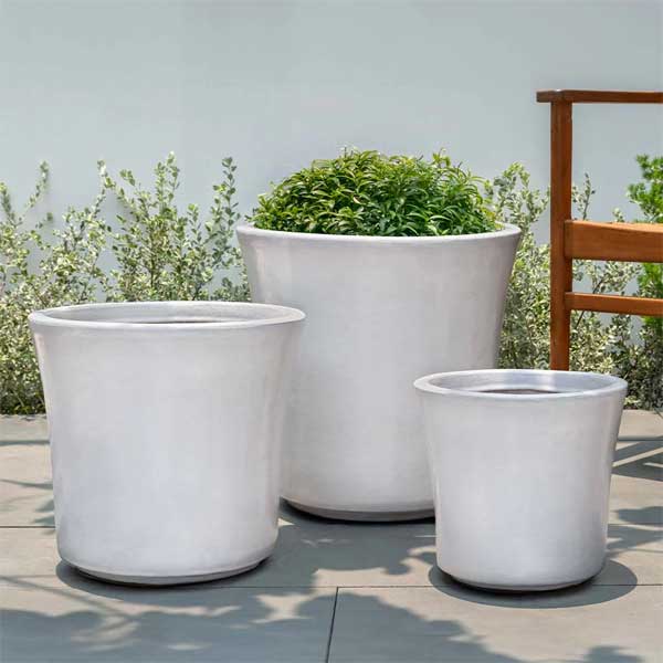 Concord Planter - Antique White - S/3 on concrete filled with plants