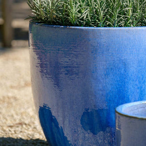 Condesa Planter - Marrakesh Blue - S/3 filled with plants upclose