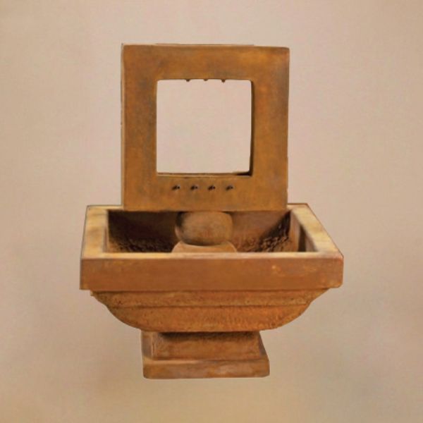 Contempo Square Fountain against brown background.