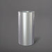 Corry Tall Cylinder Fiberglass Planter in metallic silver against gray background. 