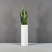 Corry Tall Cylinder Fiberglass Planter on concrete filled with plants.