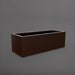 Cuba Low Rectangle Fiberglass Planter in matte dark brown against gray background.