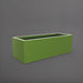 Cuba Low Rectangle Fiberglass Planter in satin green against gray background.