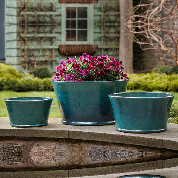 Darrowby Planter - Indigo Rain - S/3 on ledge in backyard