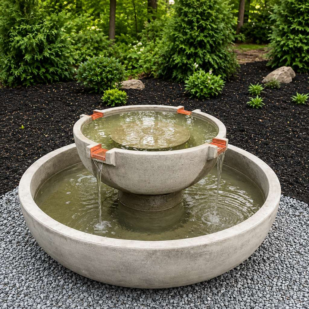 Del Rey Fountain on gravel in the backyard