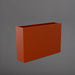 Delray Tall Rectangle Fiberglass Planter in matte terra cotta against gray background.