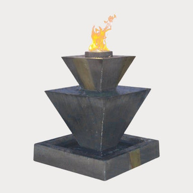 Double Oblique Fountain with Fire against gray background