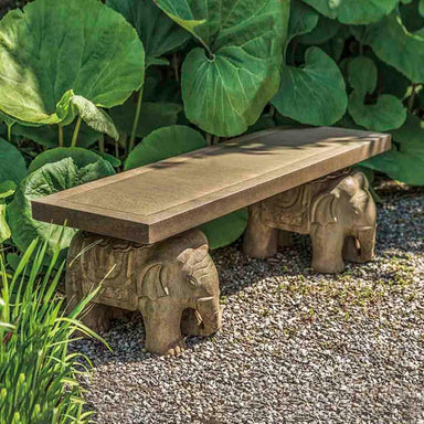 Elephant Bench on gravel in the backyard