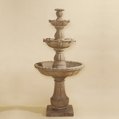 Gaetana Three Tier Fountain against brown background.