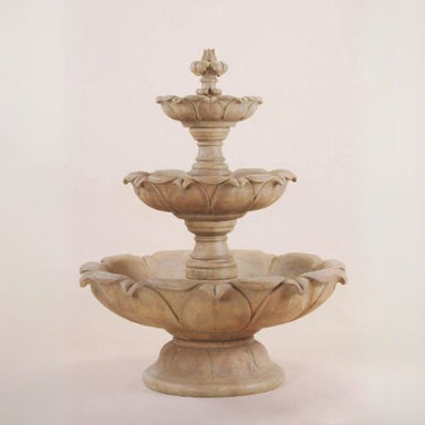 Gardenia Three Tier Fountain, Short against brown background.