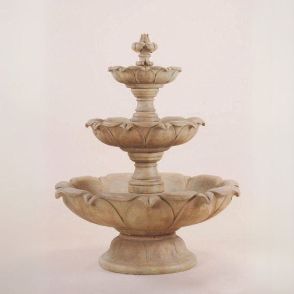 Gardenia Three Tier Fountain, Short against brown background.