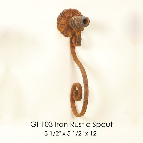 Gi-103 Iron Rustic Spout against brown background.