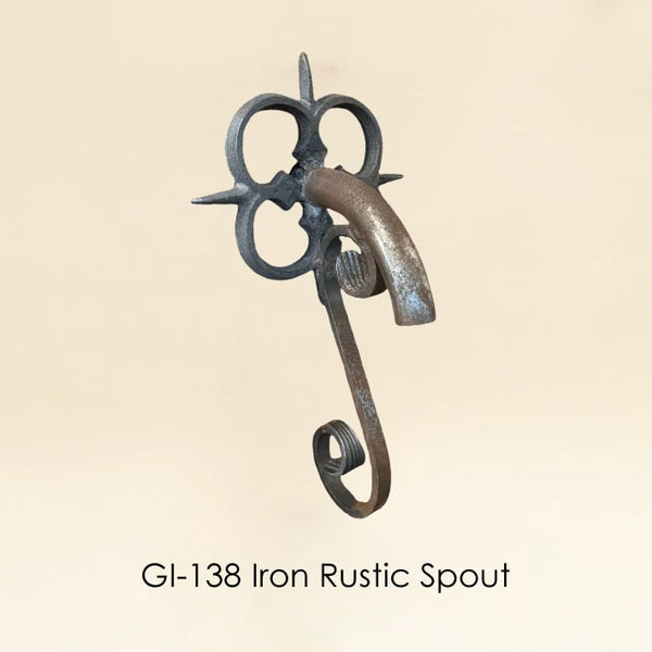 Gi-138 Iron Rustic Spout against brown background.