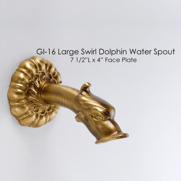 Gi-16 Large Swirl Dolphin Water Spout against gray background.