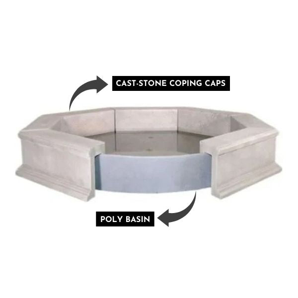 Giannini Octavius Easy Pond Fountain Basin shown with poly basin against white background.